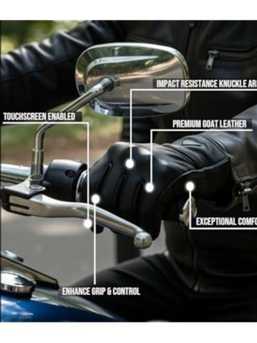 Motorcycle Gloves Leather Touchscreen Knuckle Protection Riding Racing Gloves - Picture 4 of 6